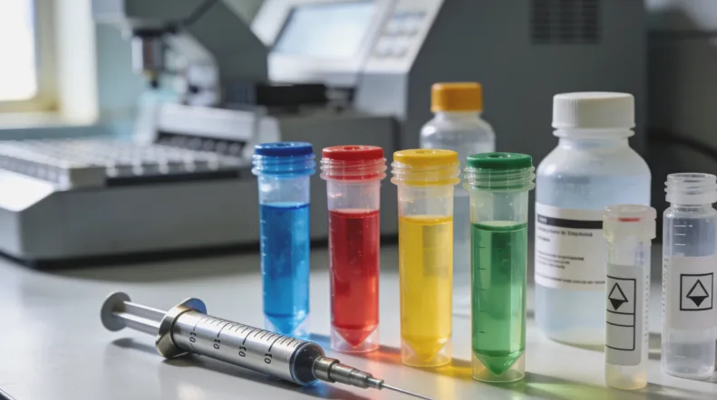 一位患者拿着报告，与内科和外科医生交谈的示意图