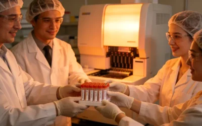 一位家属在书房灯下，神情凝重地阅读基因检测报告。