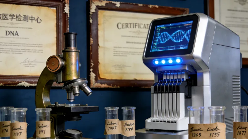 医生在诊室内为患者讲解心脏超声图像。