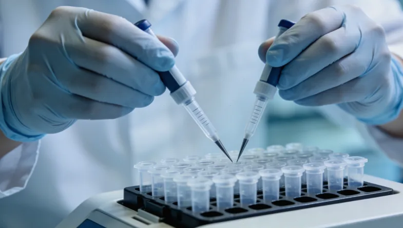 一位患者正在使用吸入器，表情略带疑虑