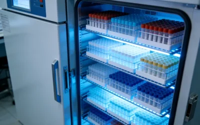 医生在电脑前认真查看基因检测报告图谱