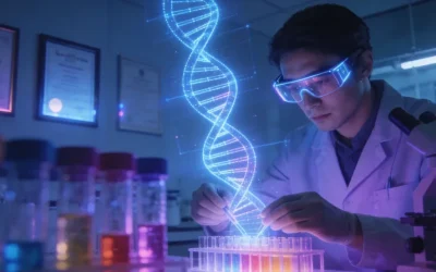 一个人对着一份布满数据和图表的基因检测报告皱眉