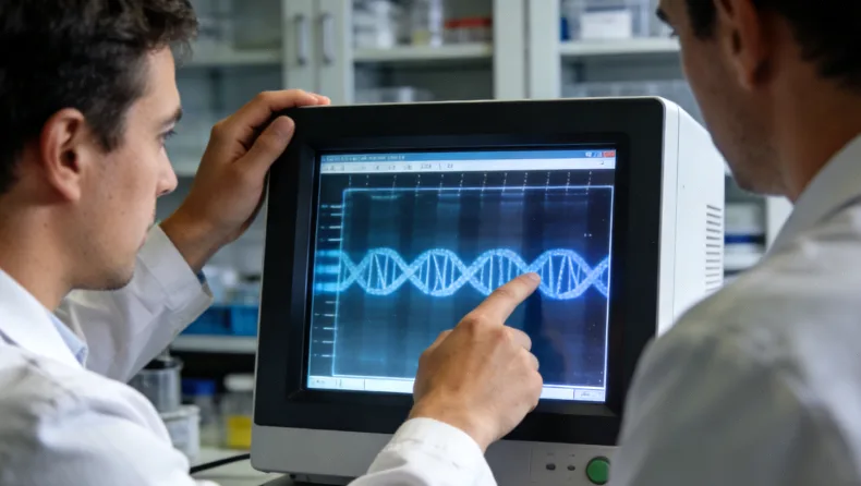 显微镜下的DNA双螺旋结构示意图