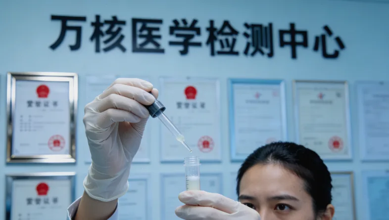 患者在家中使用唾液采集器采集样本