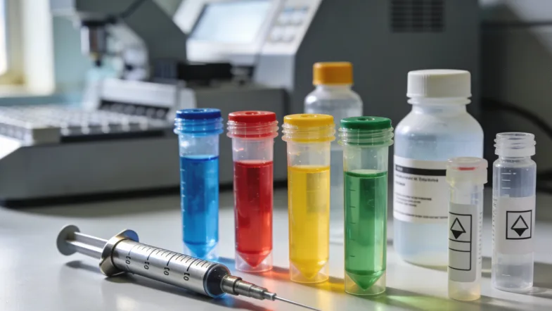 一位中年女性看着基因检测采血卡,面露疑虑。