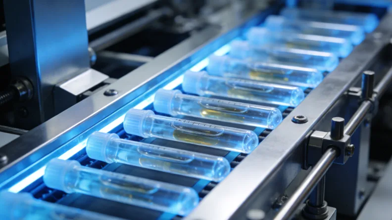 特写抽血过程,针管和采血管