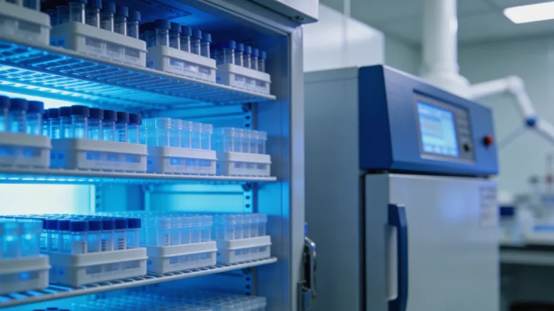 基因测序仪正在工作的特写镜头。