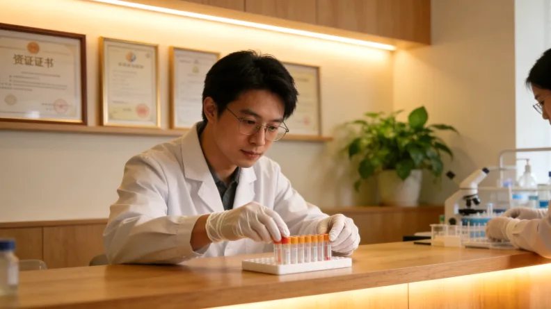 一位中老年女性拿着检测报告，面露疑惑