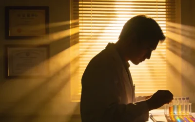 一位妈妈拿着检测报告，担忧地看着喝奶的宝宝