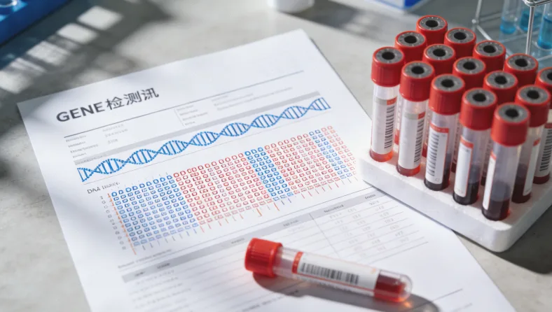 基因检测报告局部图，高亮显示LCT基因相关结果。