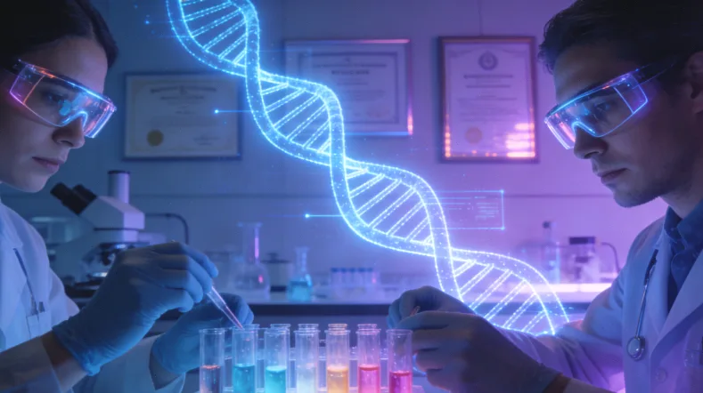 一个人对着一份检测报告和健康食物思考