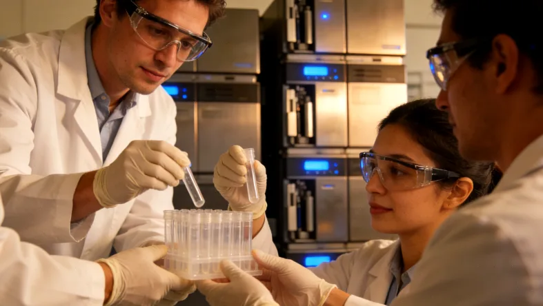 患者在清澈人少的泳池边做下水前的准备活动