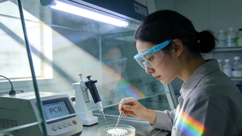 医生在电脑前查看患者病历,旁边放着基因报告