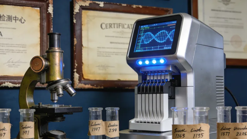 一位消费者正拿着手机，困惑地看着基因检测广告页面