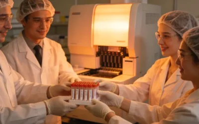 一张形象对比图：左边是基因螺旋图谱（地图），右边是医生看诊场景