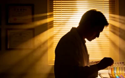 一位老年患者与医生共同查看基因检测报告