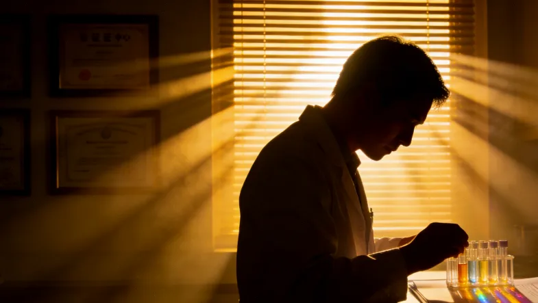 一位老年患者与医生共同查看基因检测报告