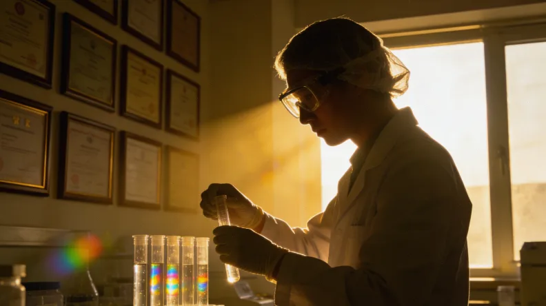 病理医生在显微镜下评估蜡块切片肿瘤细胞含量