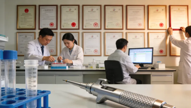 医生向患者展示血液样本与检测报告