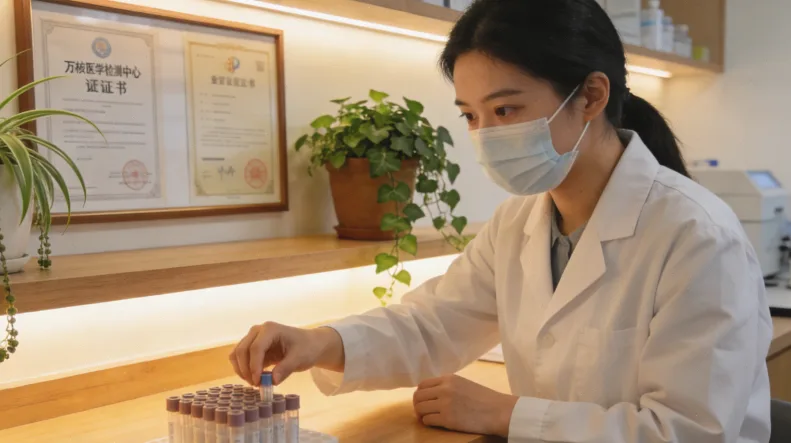 一位女性患者与医生在诊室交谈，面前放着病历资料。