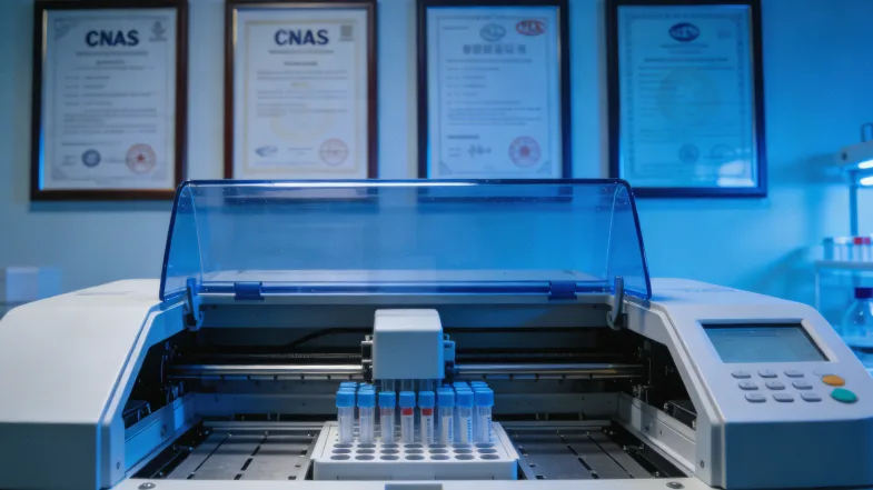 病理医生在显微镜下观察IHC染色切片