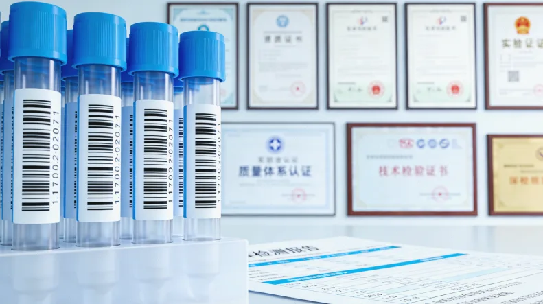 荧光原位杂交（FISH）法显示HER2基因信号的显微镜图像