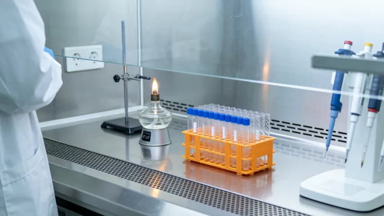 一位女性正在医生办公室查看病理报告