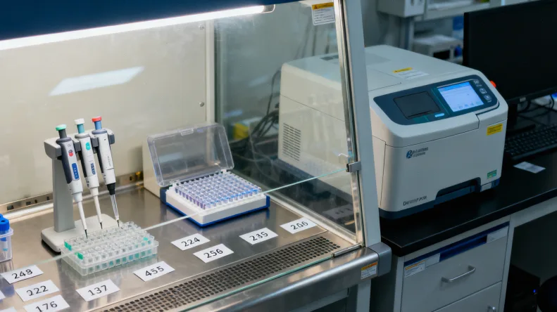 FISH检测显示HER2基因扩增的荧光信号图