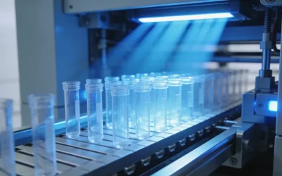 一位女性对比查看唾液采集盒和采血管