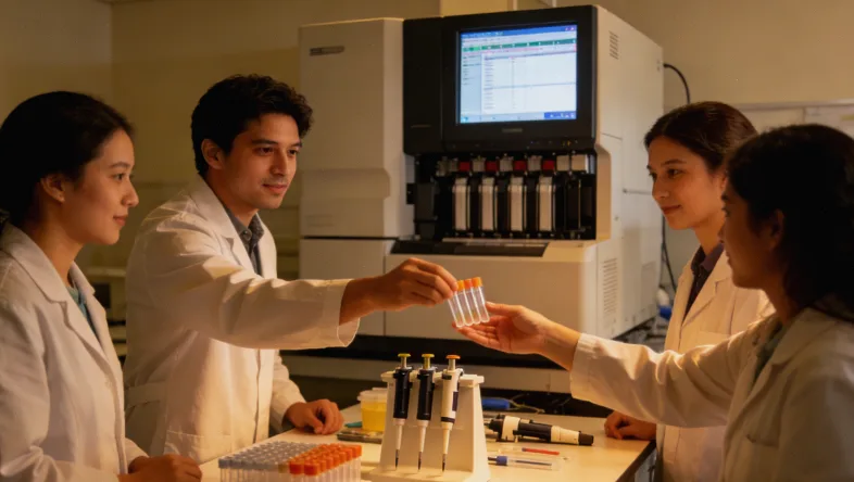 显微镜下胚胎学家操作胚胎活检示意图