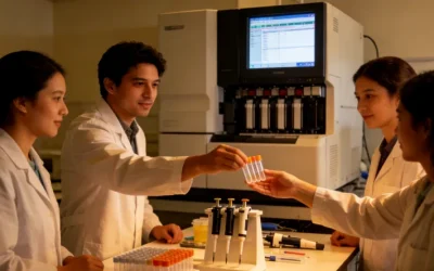 医生在显微镜下观察脑肿瘤病理切片