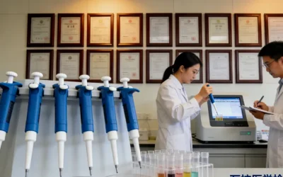 血液样本试管与DNA双螺旋示意图