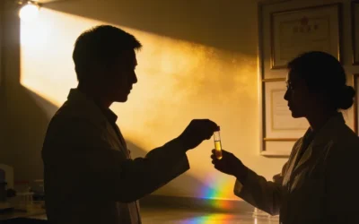 血液样本试管与DNA双螺旋示意图