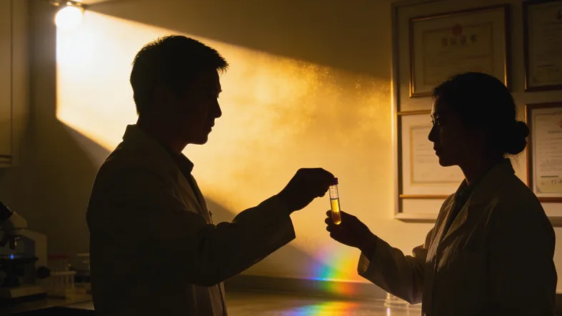 血液样本试管与DNA双螺旋示意图