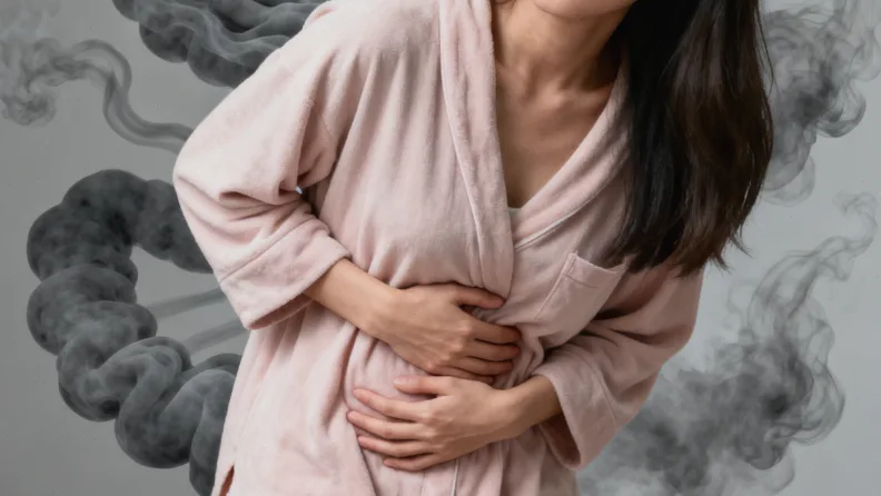 年轻女性看着肿胀疼痛的小腿，表情担忧