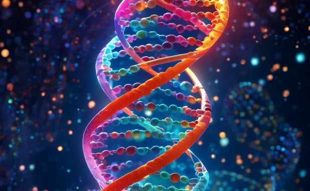 一个人正对着电脑查看色彩丰富的基因检测报告图表