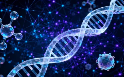 基因双螺旋结构示意图，旁边有问号和感叹号