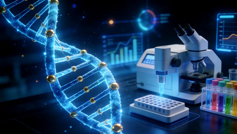 医生在门诊为患者讲解基因检测报告的场景