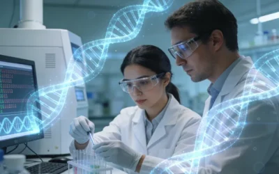 医生与患者共同查看基因检测报告示意图