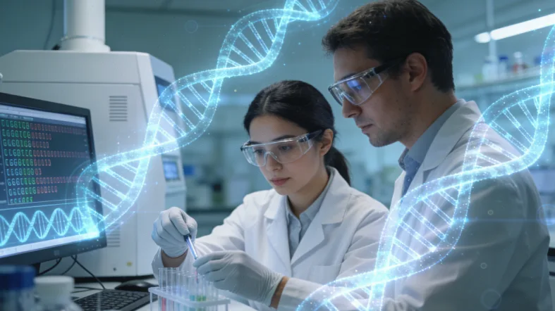 医生与患者共同查看基因检测报告示意图