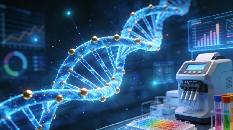 医生在诊室与患者讨论基因检测报告