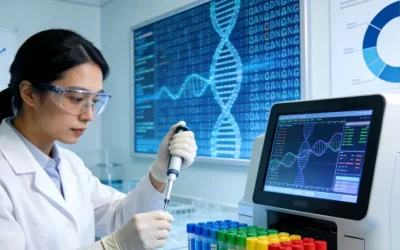 医生与患者共同查看基因检测报告示意图