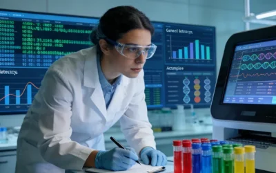 女性看着基因检测报告，表情关切