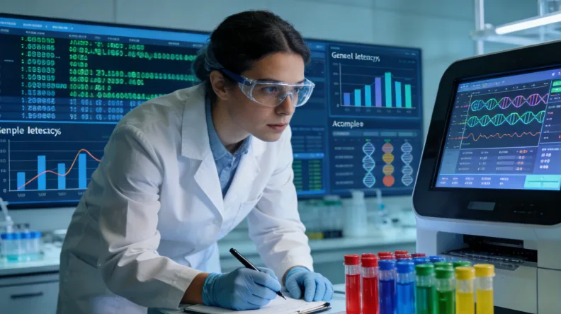 女性看着基因检测报告，表情关切