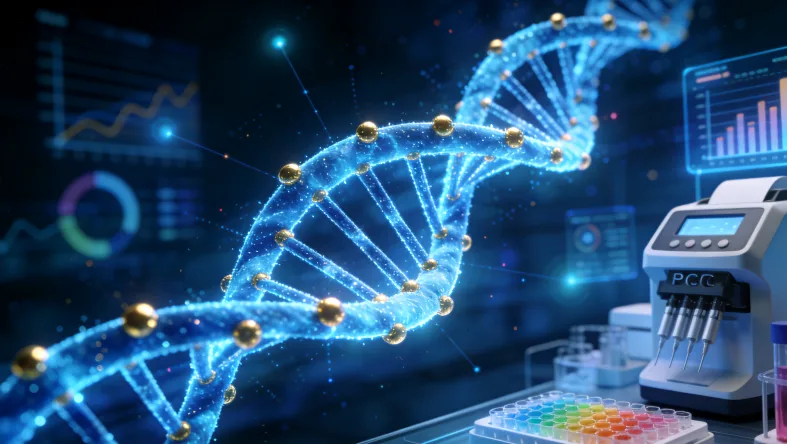 一位女性正在与医生面对面交谈，查看基因检测报告