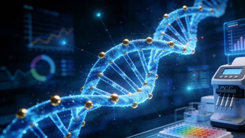 一位患者正在医生指导下翻阅厚厚的NGS检测报告