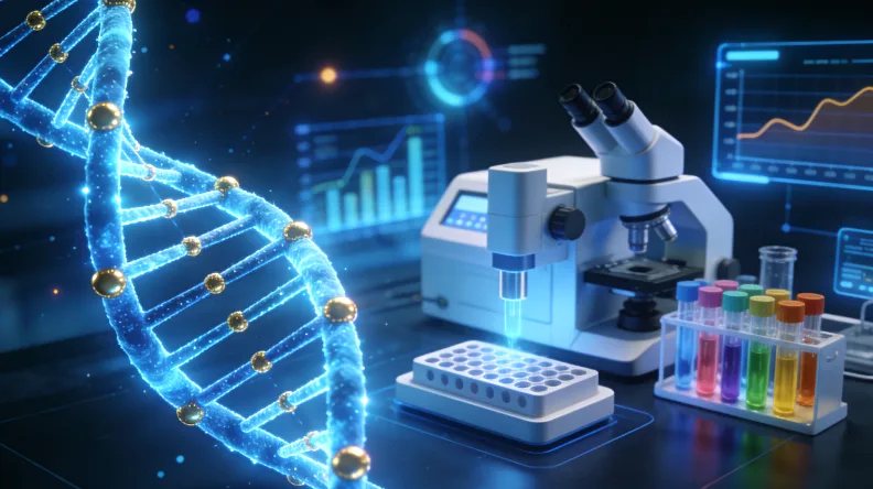 病理医生在显微镜下评估肿瘤组织切片