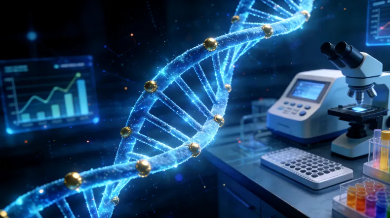 医生向患者展示血液检测和组织活检的示意图