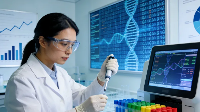 实验室技术人员进行基因测序操作的特写