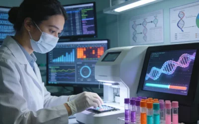 病理医生在显微镜下观察PD-L1染色切片